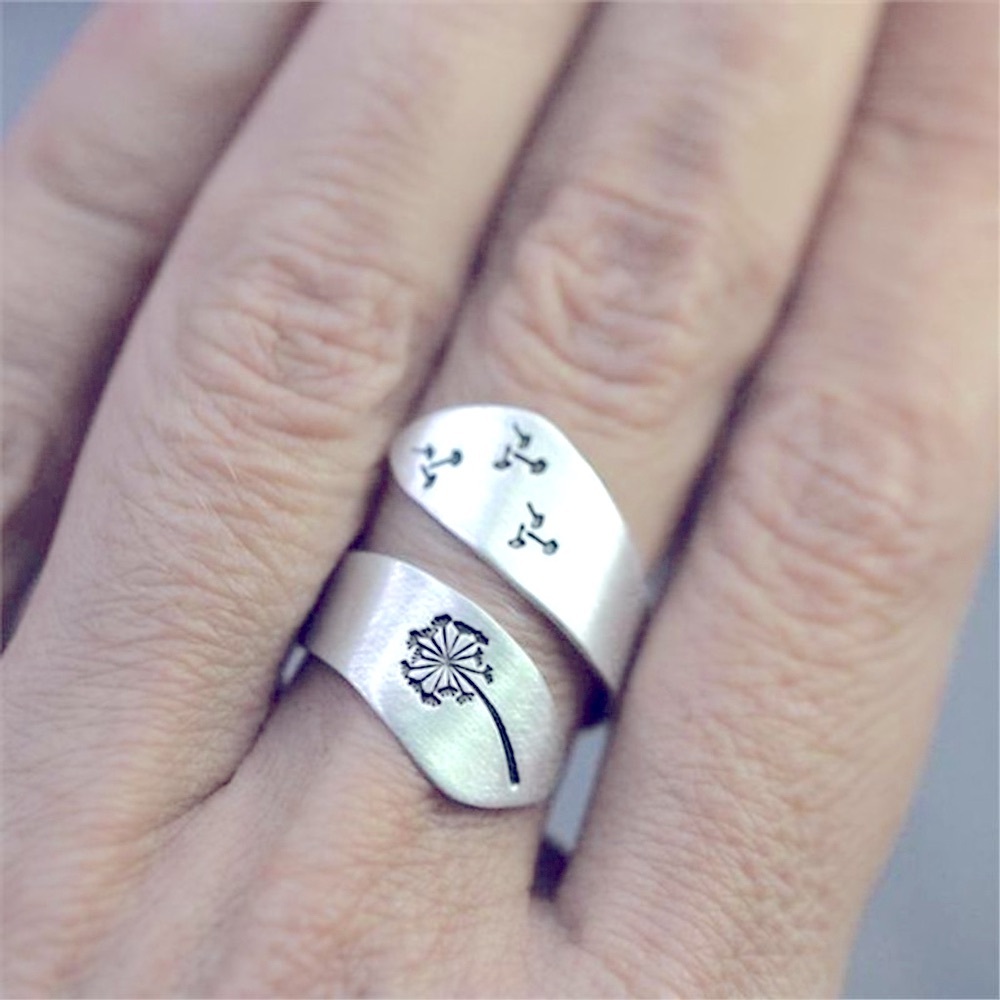 NEW Engraved Dandelion Wrap Ring 925 Sterling Silver - Picture 3 of 13